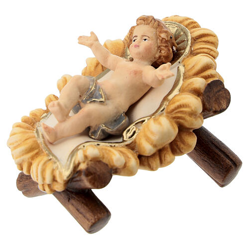 Gesù Bambino con culla legno dipinto presepe Mahlknecht 12 cm Val Gardena 2