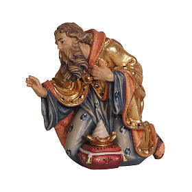 Wise Man on his knees, Mahlknecht Nativity Scene statue of 9.5 cm, Val Gardena painted wood