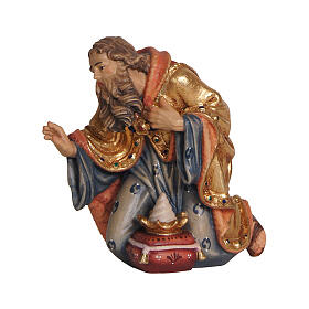 Wise Man on his knees for Mahlknecht Nativity Scene of 12 cm, Val Gardena painted wood statue