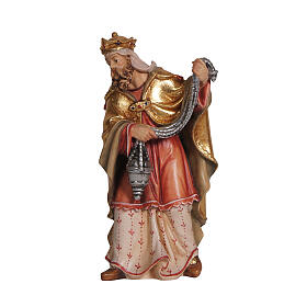 Wise Man with gold, Mahlknecht Nativity Scene statue of 9.5 cm, Val Gardena painted wood