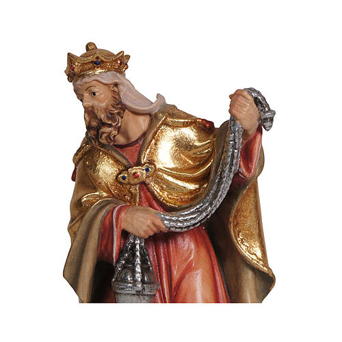 Wise Man with gold, Mahlknecht Nativity Scene statue of 9.5 cm, Val Gardena painted wood 2