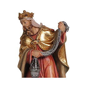 Wise Man with gold for Mahlknecht Nativity Scene of 12 cm, Val Gardena painted wood statue