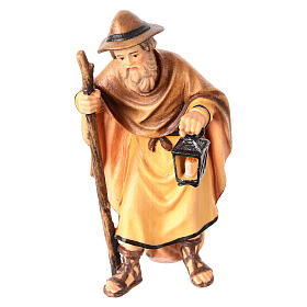 Shepherd with lantern, Mahlknecht Nativity Scene statue of 9.5 cm, Val Gardena painted wood