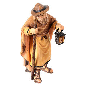 Shepherd with lantern, Mahlknecht Nativity Scene statue of 9.5 cm, Val Gardena painted wood