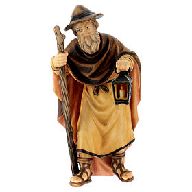 Shepherd with lantern for Mahlknecht Nativity Scene of 12 cm, Val Gardena painted wood statue