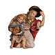 Kneeling wooden shepherd with child 9.5 cm Mahlknecht nativity Val Gardena nativity s1