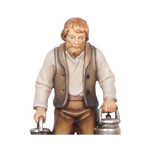 Pastor com latas de leite madeira pintada para presépio Mahlknecht Val Gardena de 9,5 cm 2