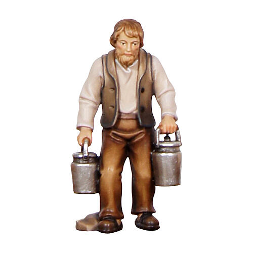 Shepherd with milk cans for Mahlknecht Nativity Scene of 12 cm, Val Gardena painted wood statue 1