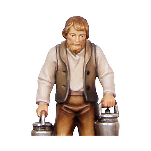 Shepherd with milk cans for Mahlknecht Nativity Scene of 12 cm, Val Gardena painted wood statue 2