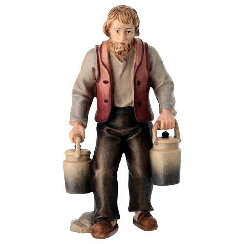 Shepherd with milk cans for Mahlknecht Nativity Scene of 12 cm, Val Gardena painted wood statue 1