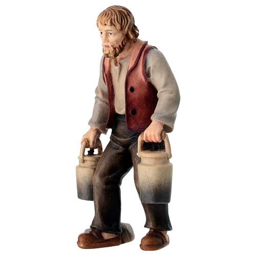 Shepherd with milk cans for Mahlknecht Nativity Scene of 12 cm, Val Gardena painted wood statue 2