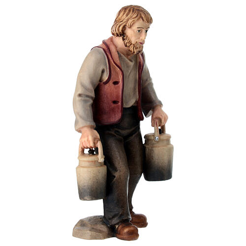 Shepherd with milk cans for Mahlknecht Nativity Scene of 12 cm, Val Gardena painted wood statue 3