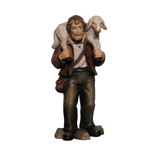 Shepherd with sheep on his shoulders, Heimatland Nativity Scene of 9.5 cm, painted wood of Val Gardena 1