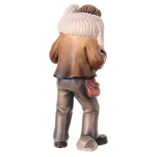 Shepherd with sheep on the shoulders, painted wood character for Val Gardena Mahlknecht Nativity Scene of 12 cm 4