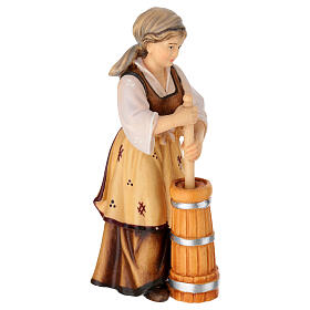 Country woman with a barrel of butter, painted wood character for Val Gardena Mahlknecht Nativity Scene of 12 cm