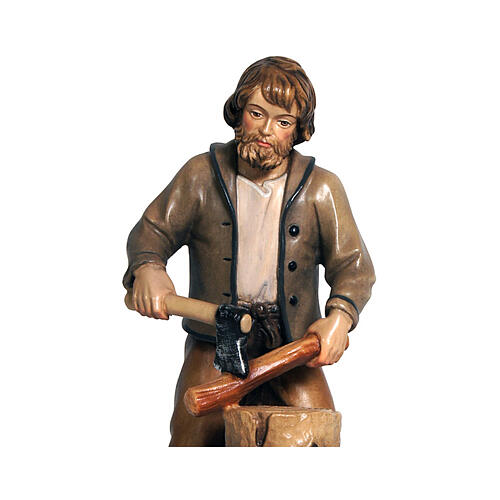 Lumberjack, painted wood character for Val Gardena Mahlknecht Nativity Scene of 12 cm 2