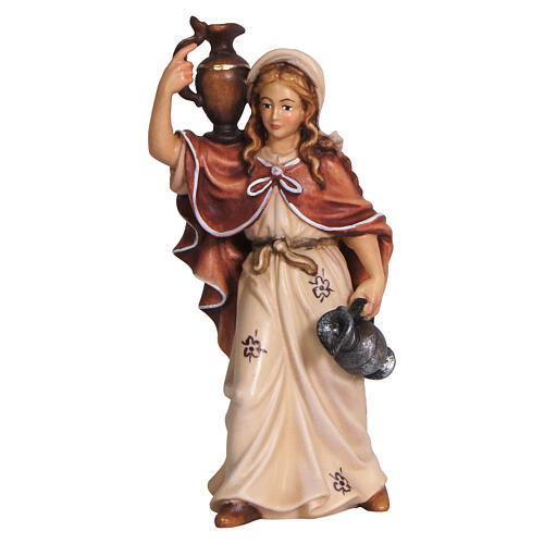 Woman with pitcher, painted wood character for Val Gardena Mahlknecht Nativity Scene of 12 cm 1