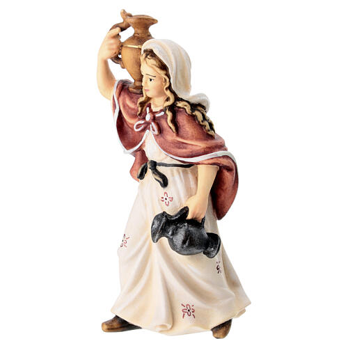 Femme avec cruche sur épaule bois peint 12 cm crèche Mahlknecht Val Gardena 2
