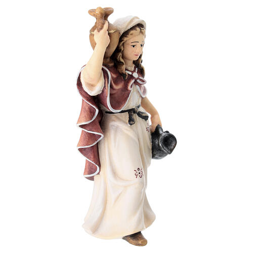 Donna con brocca legno dipinto 12 cm presepe Mahlknecht Val Gardena 3