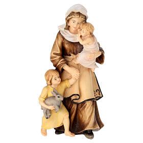 Woman with children, painted wood character for Val Gardena Mahlknecht Nativity Scene of 12 cm