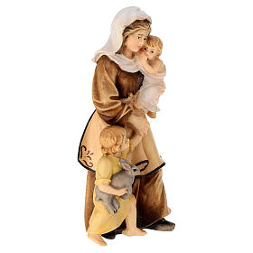 Woman with children, painted wood character for Val Gardena Mahlknecht Nativity Scene of 12 cm