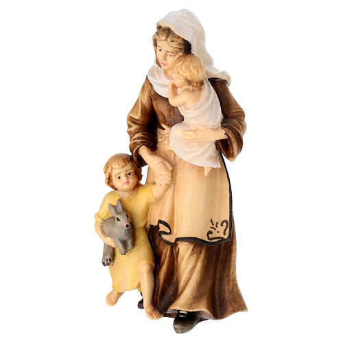 Woman with children, painted wood character for Val Gardena Mahlknecht Nativity Scene of 12 cm 3