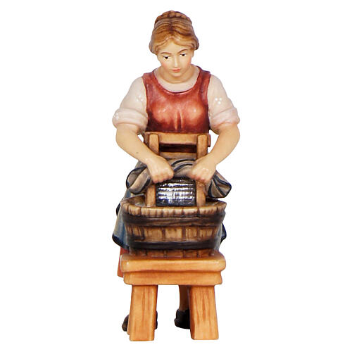 Washerwoman, painted wood character for Val Gardena Mahlknecht Nativity Scene of 12 cm 1