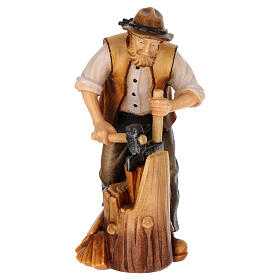 Homme coupant des bardeaux bois peint 12 cm crèche Mahlknecht Val Gardena