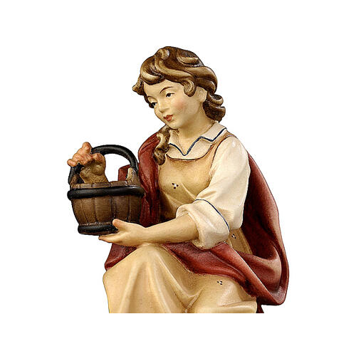 Shepherdess for fountain, Mahlknecht Nativity Scene of 9.5 cm, painted wood, Val Gardena 2