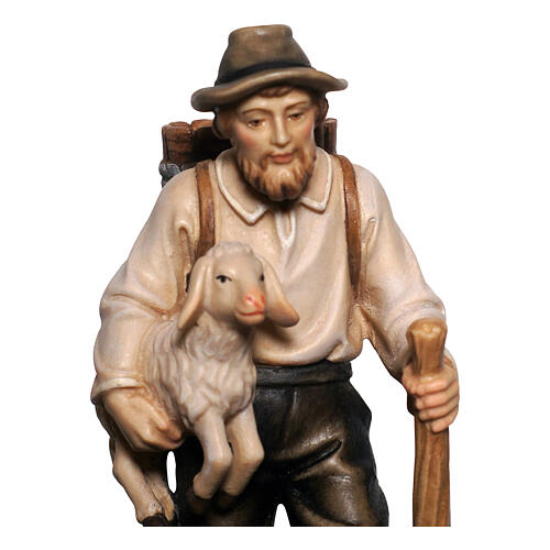 Pastor com cordeiro madeira pintada presépio Mahlnecht de 12 cm Val Gardena 2