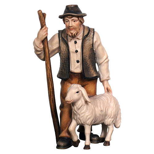 Shepherd with sheep and crook Mahlknecht Nativity Scene of 9.5 cm, painted wood of Val Gardena 1