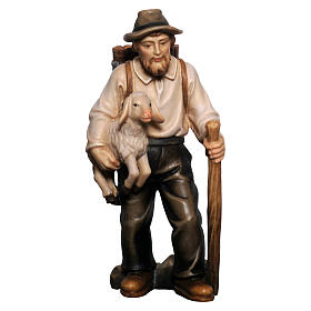 Pastore con pecora e bastone legno dipinto 12 cm presepe Mahlknecht Val Gardena 