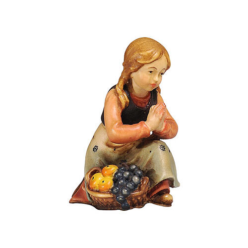 Kneeling little girl painted wood 12 cm Val Gardena Mahlknecht nativity scene 1