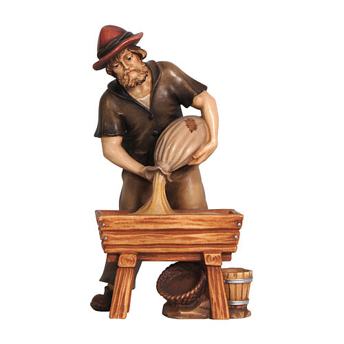 Shepherd filling a manger, Mahlknecht Nativity Scene of 12 cm, painted wood of Val Gardena 1