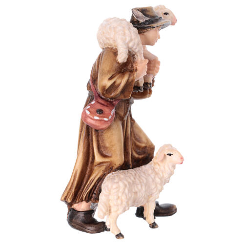 Shepherd with two sheep 9.5 cm in colored Mahlknecht Val Gardena wood nativity  3