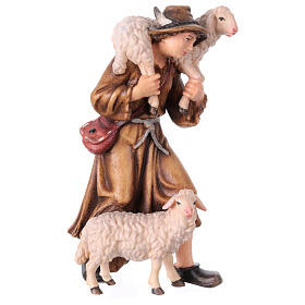 Shepherd with two sheeps, Mahlknecht Nativity Scene of 12 cm, painted wood of Val Gardena