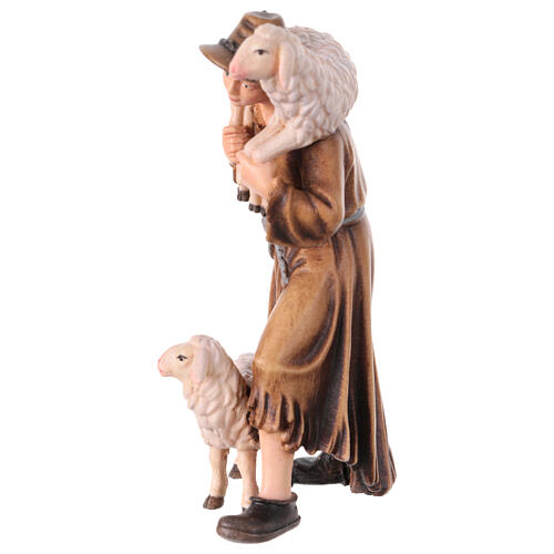 Shepherd with two sheep in painted wood, Mahlknecht Val Gardena 12 cm nativity scene 2