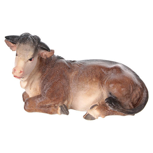 Bue sdraiato 9,5 cm legno dipinto presepe Mahlknecht Val Gardena  1