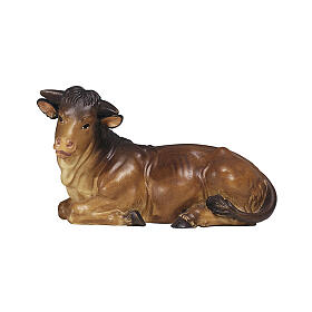 Bue sdraiato 12 cm legno dipinto presepe Mahlknecht Val Gardena