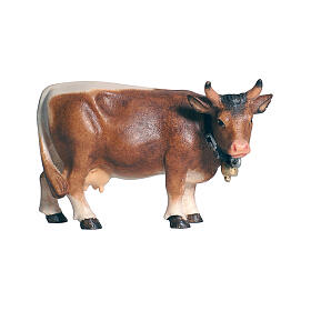 Vache tête à droite en bois peint crèche Mahlknecht Val Gardena 12 cm