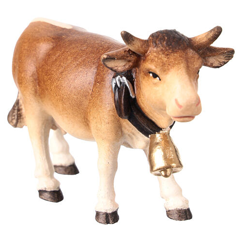 Mucca testa in avanti legno dipinto 12 cm presepe Mahlknecht Val Gardena 2