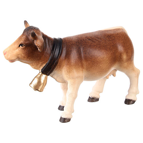 Mucca testa in avanti legno dipinto 12 cm presepe Mahlknecht Val Gardena 3