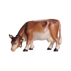 Vache qui broute en bois peint crèche Mahlknecht Val Gardena 12 cm