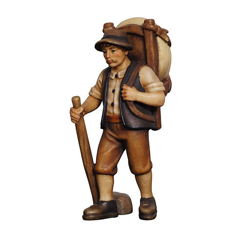 Alpinist with cheese wheel, Mahlknecht Nativity Scene of 9.5 cm, painted wood of Val Gardena 1