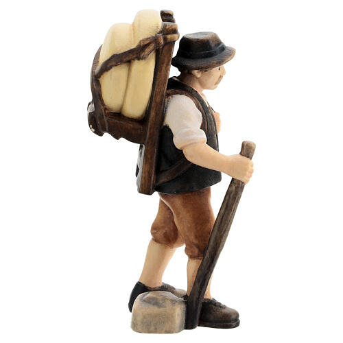 Man with cheese wheel on his back, Mahlknecht Nativity Scene of 12 cm, Val Gardena painted wood 5