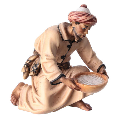 Kneeling camel driver water bowl painted Val Gardena wood 9.5 cm Mahlknecht nativity scene 3