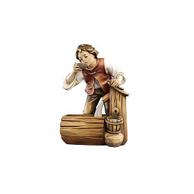 Bambina con fontana legno dipinto Mahlknecht 12 cm presepe Val Gardena