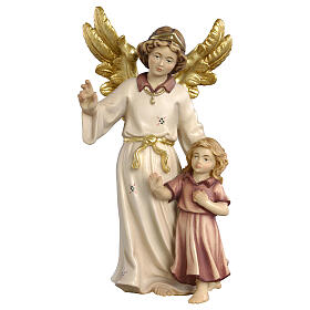 Angelo custode con bambina 9,5 cm presepe Mahlknecht legno dipinto Val Gardena