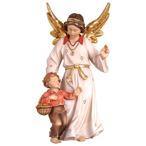 Anjo da guarda com criança 9,5 cm em madeira pintada presépio Mahlknecht Val Gardena 1