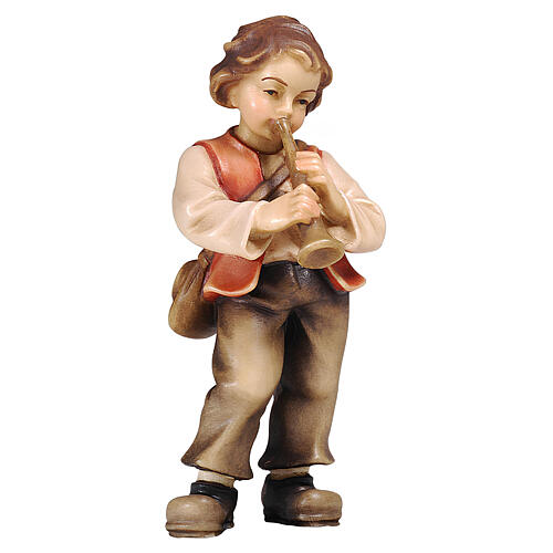 Child with trumpet 12 cm painted wood Mahlknecht Val Gardena nativity scene 1